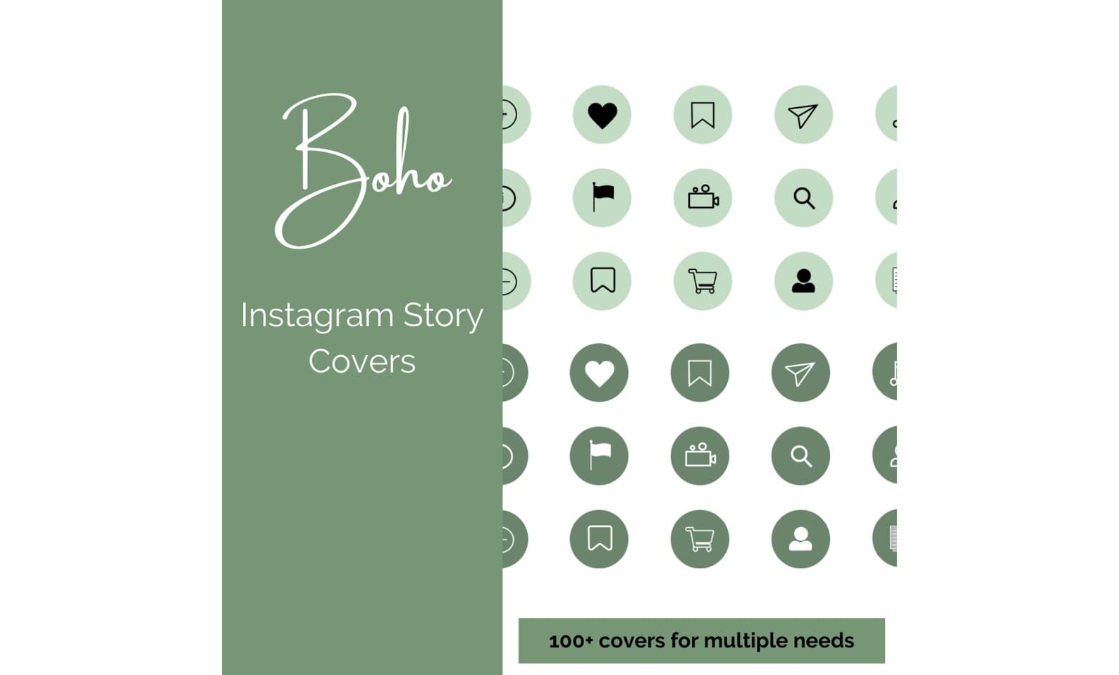 Green minimal boho Instagram highlight covers and story icons promotional preview