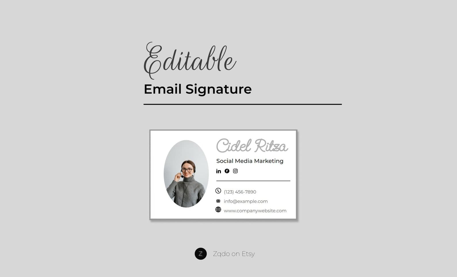 Editable HTML email signature template with photo logo and contact details