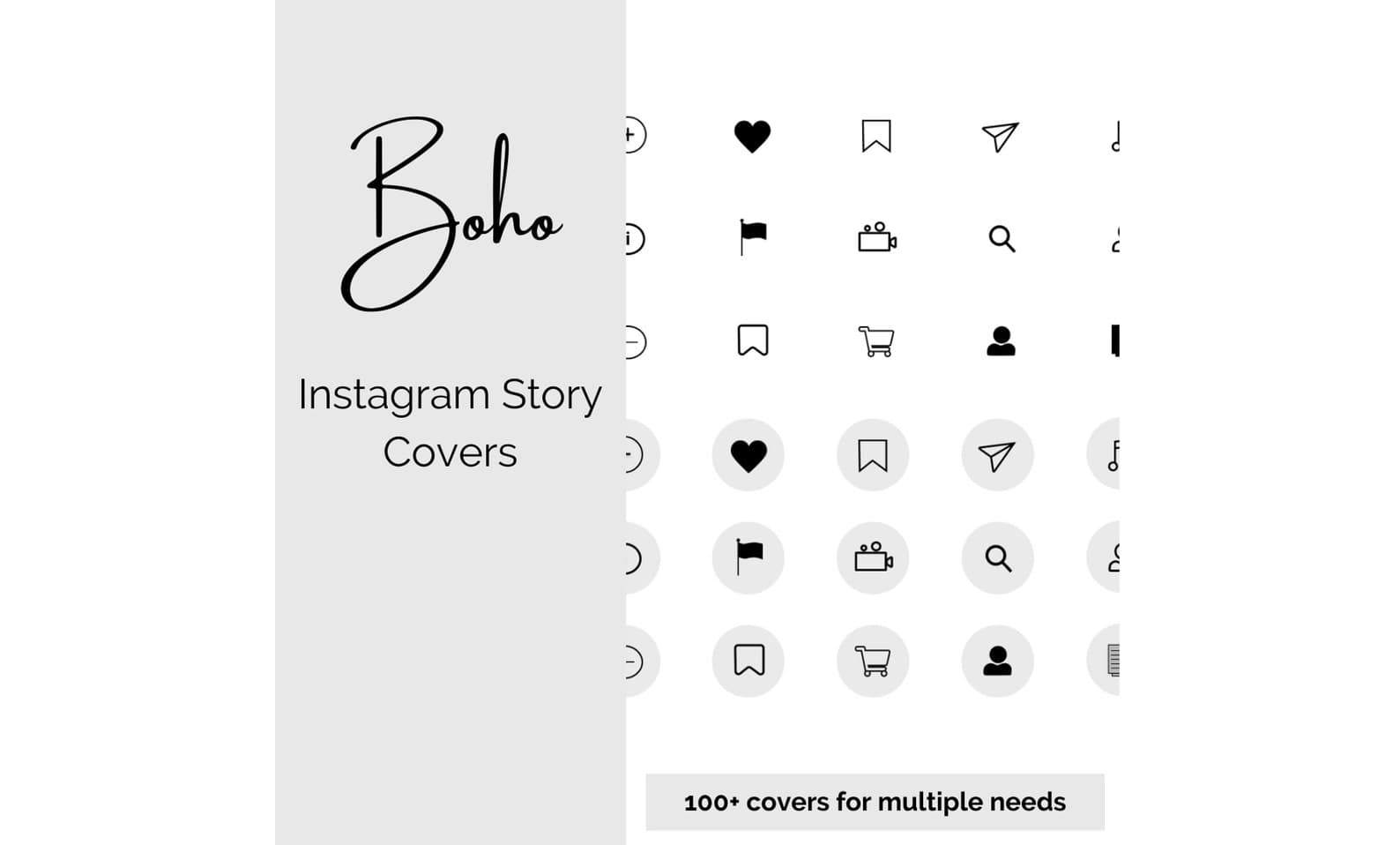 Minimal white grey and black Instagram highlight covers promotional pack