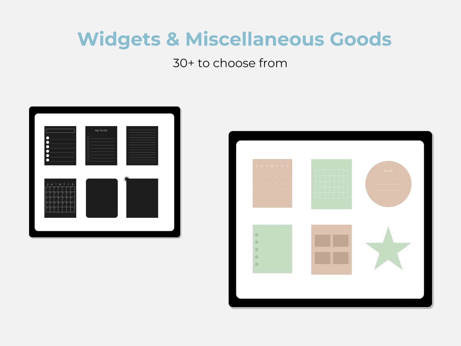Planner widgets and miscellaneous goods including checklists and calendar stickers