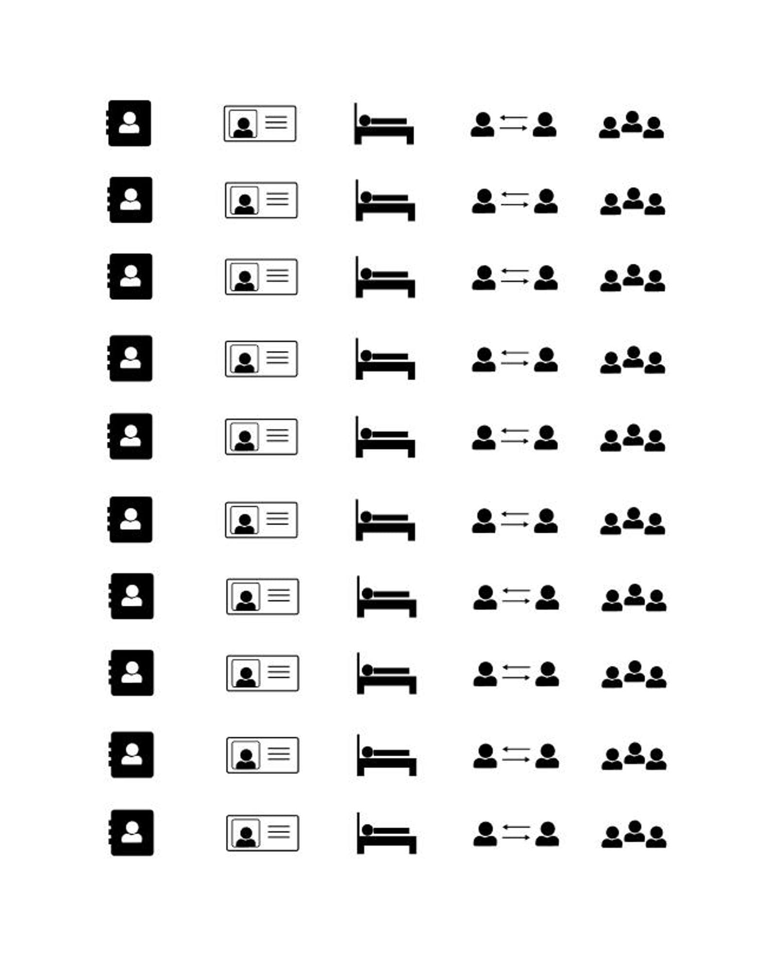 Grid of modern minimal white line icons on black circular backgrounds